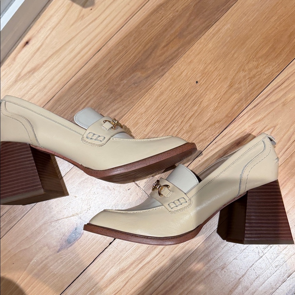 Sam Edelman Two-Tone Ivory and Beige Leather Chain Loafers - Picture 2 of 3